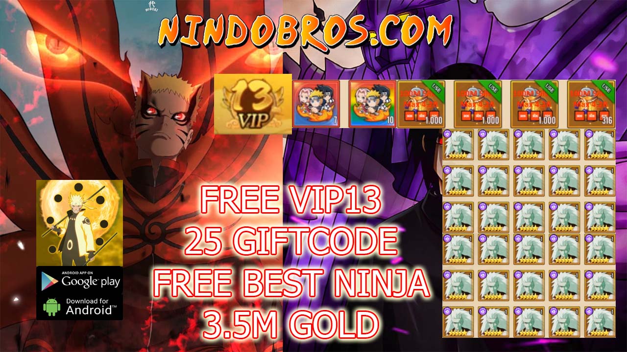 Nindo Bros Gameplay Free VIP 13 - 25 Gift Codes - 3.5M Gold - Free Best Ninja - Level 150 | Nindo Bros Naruto Private RPG Game | Nindo Bros 