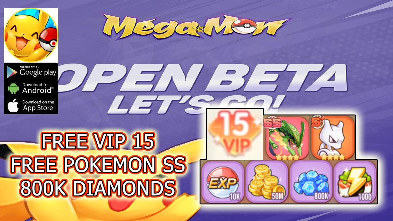 MegaMon Global Gameplay Android APK Free Vip 15 - 800k Diamonds - Free SS Pokemon - 50M Gold And more | MegaMon Global Mobile Pokemon RPG Game | MegaMon Global 