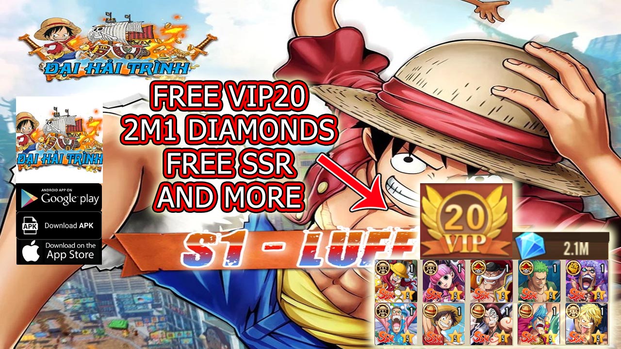 One Piece Đại Hải Trình Gameplay Free VIP 20 - 2M1 Diamonds - Free SSR | One Piece Đại Hải Trình Mobile RPG Game | One Piece Đại Hải Trình Mobile 