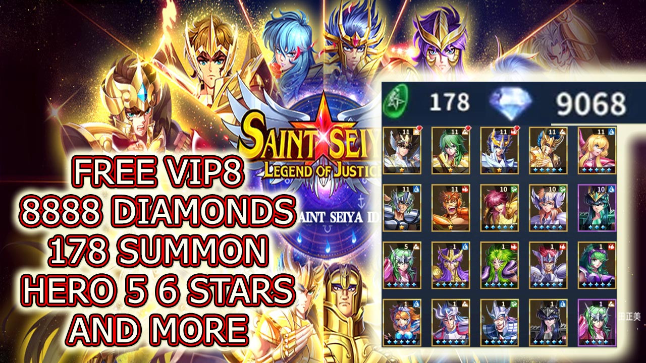 Saint Seiya Legend of Justice Private Server Free VIP 8 - 178 Summon - 9000 Diamonds - Hero 6 Stars | Saint Seiya Legend of Justice Mobile RPG Game | Saint Seiya Legend of Justice 