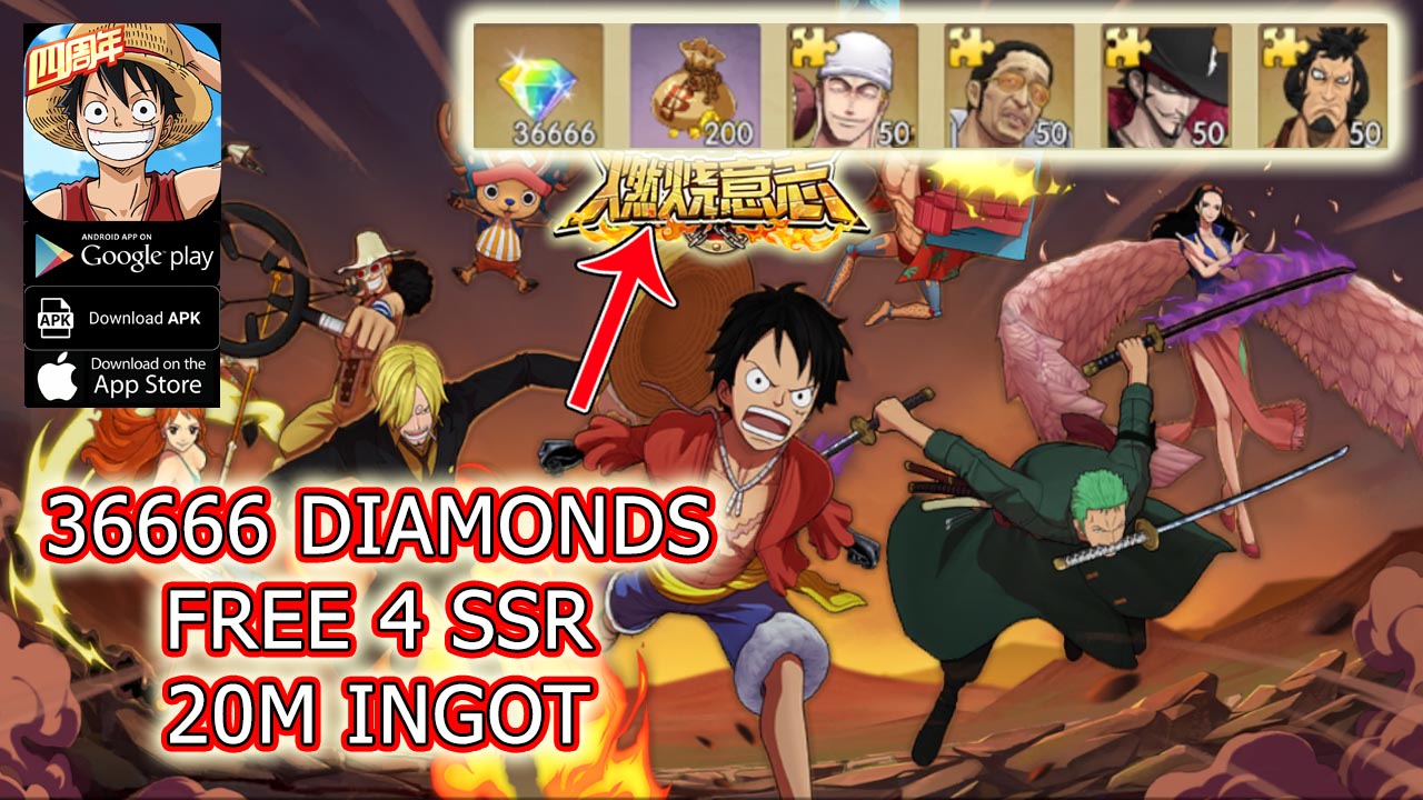 One Piece Burning Will 2.0 Private Gameplay Free 36666 Diamonds, Free 4 SSR, 20M Ingot | One Piece Burning Will 2.0 Private Mobile RPG Game 