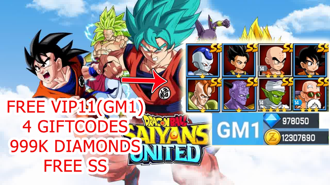 Dragon Ball Saiyans United Private Free VIP11 (GM1) - 4 Giftcodes - 999K Diamonds - Free SS | Dragon Ball Saiyans United Mobile RPG Game 