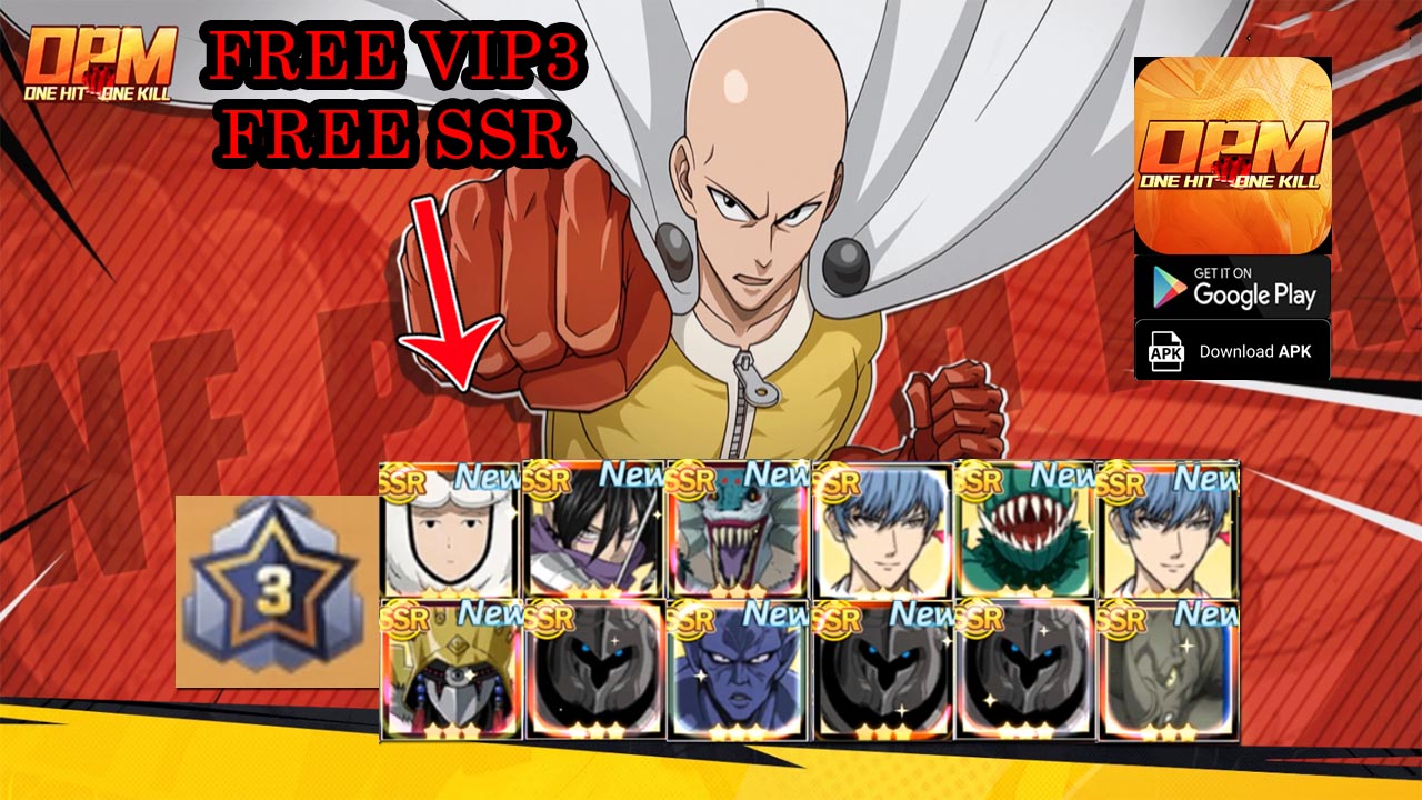 OPM One Hit One Kill Gameplay Free VIP3 Free SSR Android iOS APK | OPM One Hit One Kill Mobile One Punch Man RPG | OPM One Hit One Kill by Thaiapps 