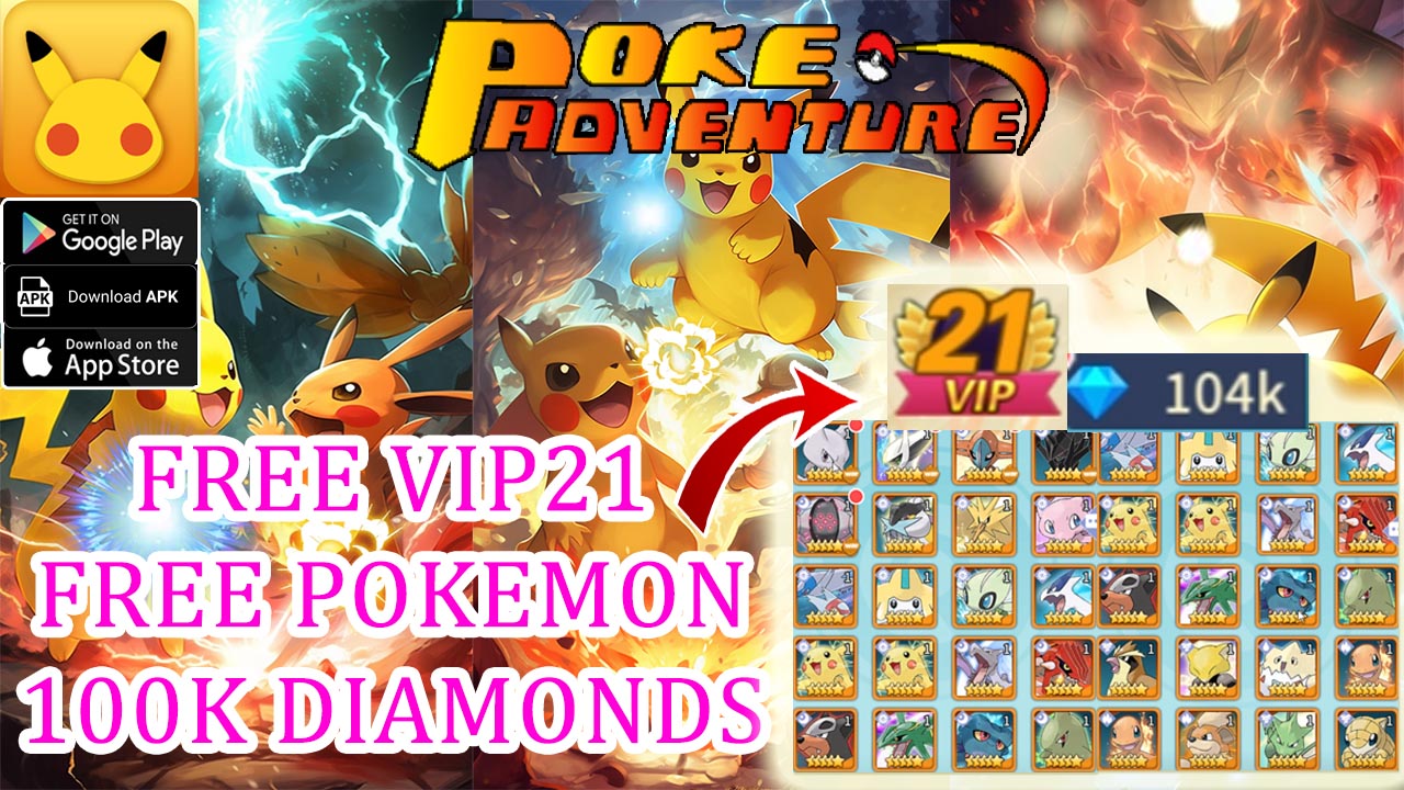 Poke Adventure Gameplay Free VIP21 & Free Pokemon & Diamonds | Poke Adventure Mobile Pokemon Idle RPG Game | Poke Adventure by Medusa Games International 