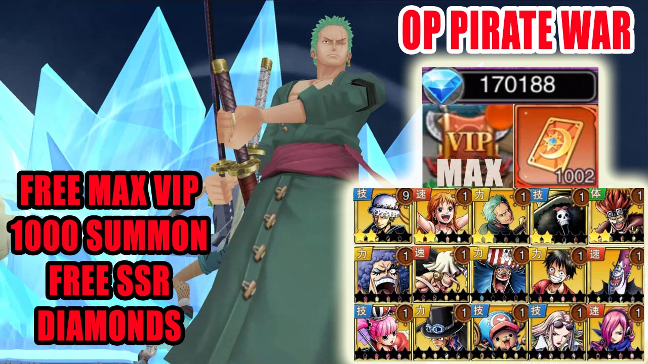 Pirate War Gameplay Free Max VIP - 1000 Summon Tickets - Free SSR - Diamonds | Pirate War Mobile One Piece RPG Game | Pirate War 