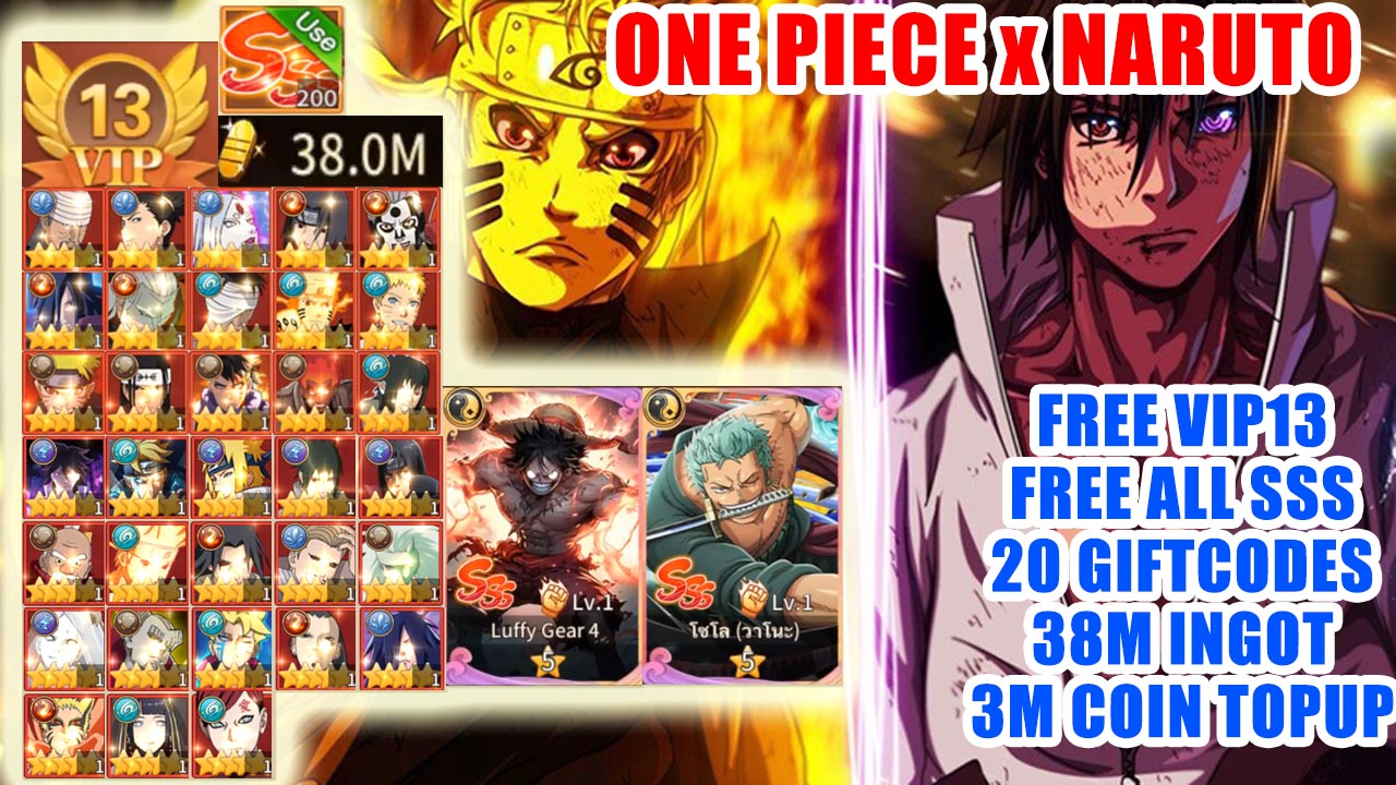 Realm Of Ninja Gameplay Free VIP13 & Free SSS & 38M Ingot & 20 Giftcodes | Realm Of Ninja Mobile One Piece x Naruto Game