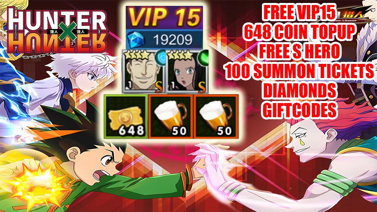 Hunter x Hunter Mobile Gameplay & 4 Giftcodes Android | Hunter x Hunter Mobile (P-Server) Free VIP15 - 648 Coin Topup - 100 Summon Tickets - 19K Diamonds - Free S Hero 