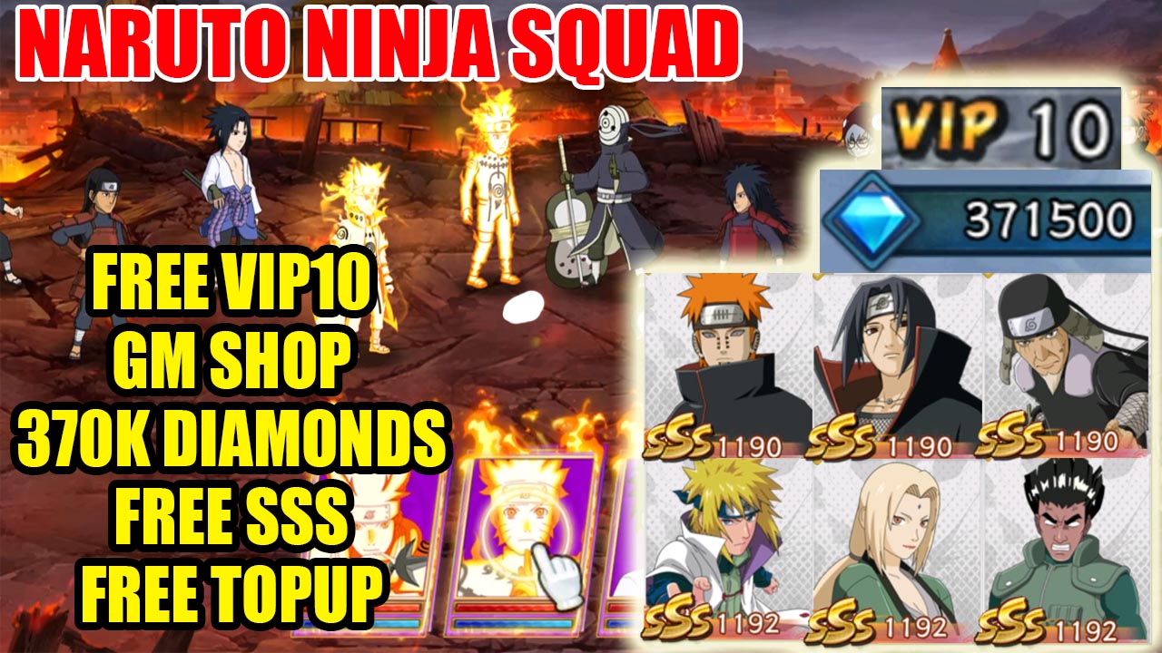 Naruto Ninja Squad Gameplay & 4 Giftcodes | Naruto Ninja Squad Mobile Free VIP10 - 370k Diamonds - Free SSS - GM Shop 