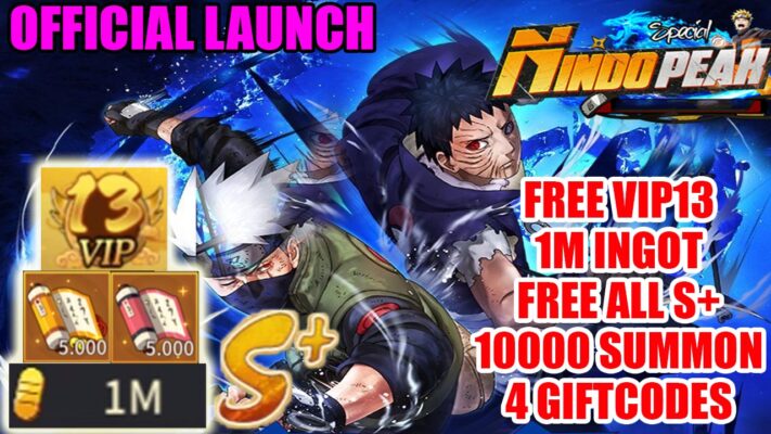 NindoPeak Ultimate HVN Gameplay & 4 Giftcodes Android iOS | NindoPeak Ultimate HVN Mobile Naruto Idle RPG Free VIP13 - 1M Ingot - Free All S+ - 10000 Summon Tickets